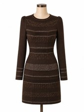 Arte Brown Gold Metallic Knit Mini Dress S Bodycon Fitted Espresso Luxe
