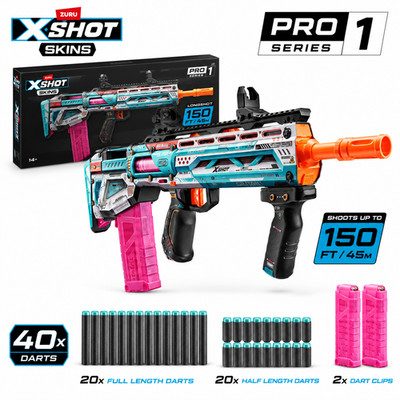 ZURU XSHOT SKINS Pro Series 1 Long Shot Blaster w/ 40 Foam Darts Ages 14+ New