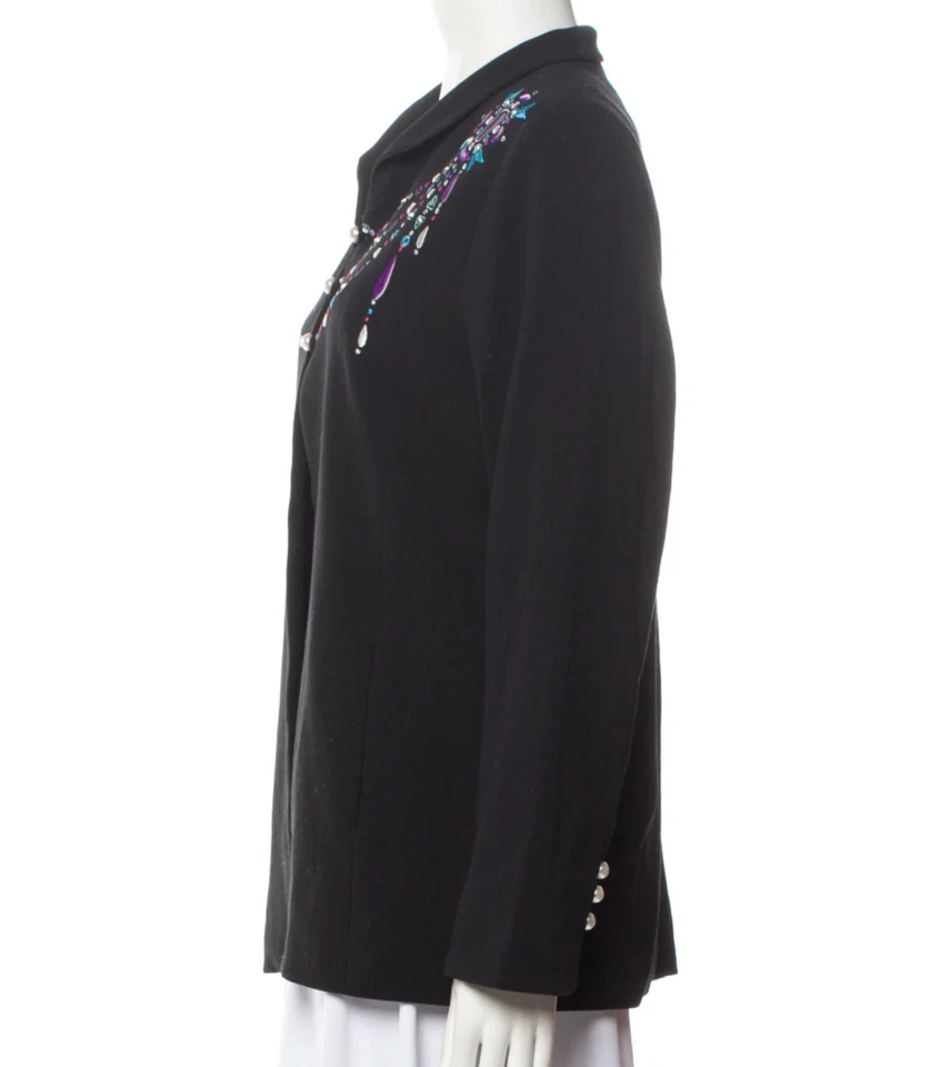 CHAQUETA NEGRA BOB MACKIE DE COLECCIÓN Arte Usable Estrás Perla Bordada Púrpura M Foto 2 de 4