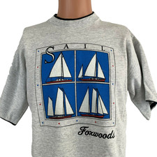 Vintage Foxwoods T Shirt Mens Size L Grey Sailboats Made In USA 90s