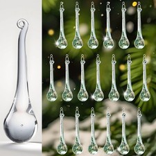 20pcs Glass Raindrop Christmas Ornaments Crystal Teardrop Hanging Ornaments C...