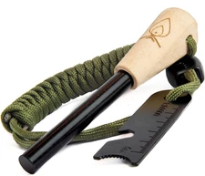 Texas Bushcraft Fire Starter - 3/8" Thick Ferro Rod with Striker and Paracord Wr