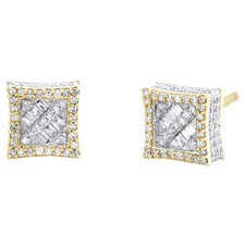 10K Yellow Gold Real Baguette Diamond 7.5mm Square 3D Kite Stud Earrings 1/2 CT