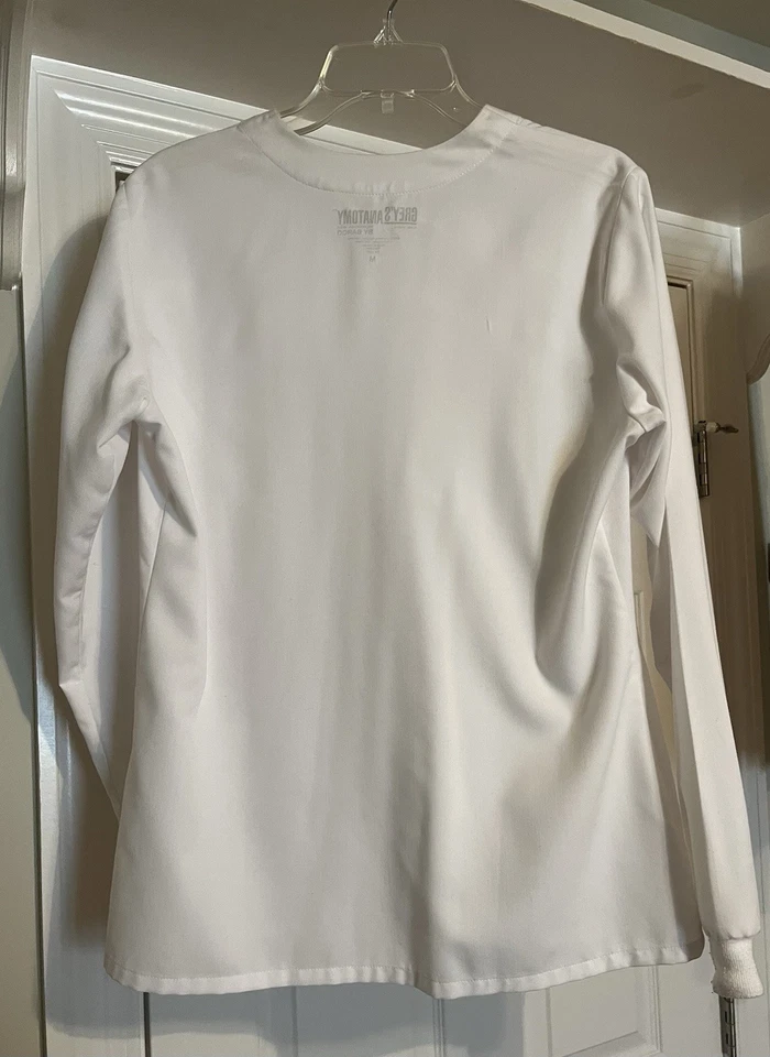 Grey's Anatomy Scrubs Medical Lab Coat Women’s Sz Med Long sleeve Pockets White - Image 3 of 4