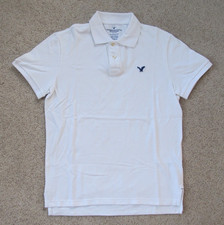 American Eagle Mens Classic Fit White Short Sleeve Polo Shirt-Medium-100 Cotton