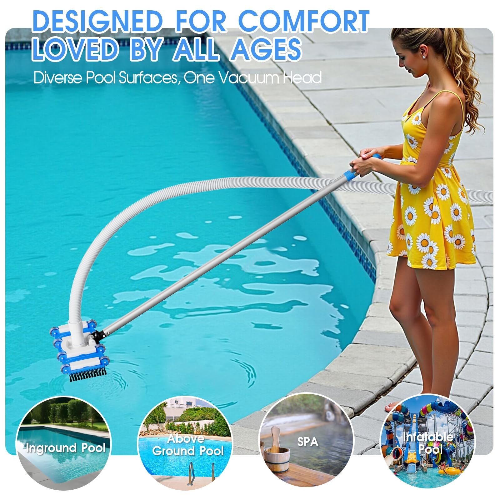 2025 Pool Vacuum Head with Side Brushes and Wheels 16in Eazy-to-Use Vacuum He .