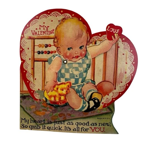Vtg 30’s Mechanical Valentine Baby Playpen Crib Blanket Ball Toy