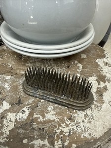 Vintage Lead Oval Needle Sharp Metal Spike Flower Frog Holder Chippy Display