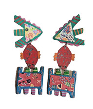Vintage 80s Jenkins & Keith Post Earrings Surreal Post Modern Bright & Bold!