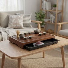17" Wooden Tea Tray, Chinese Kung Fu/Gong fu Tea Tray Table with Water Drainage