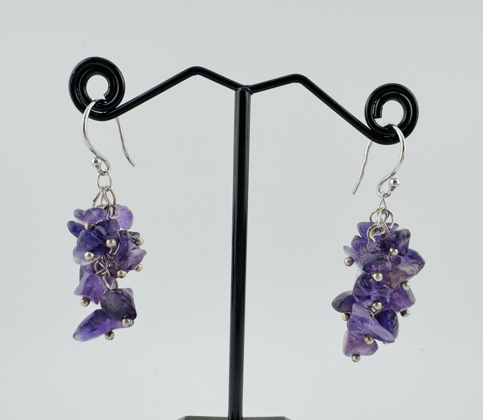 Sterling Silver Amethyst Chip Dangle Earrings 1.7… - image 1