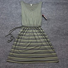 Womens Small Green Gray Striped Sleeveless Knit Dress Elastic Waist NWT