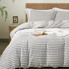 Tufted Stripes Duvet Cover Set King Size, Fluffy Washed Microfiber King Duvet