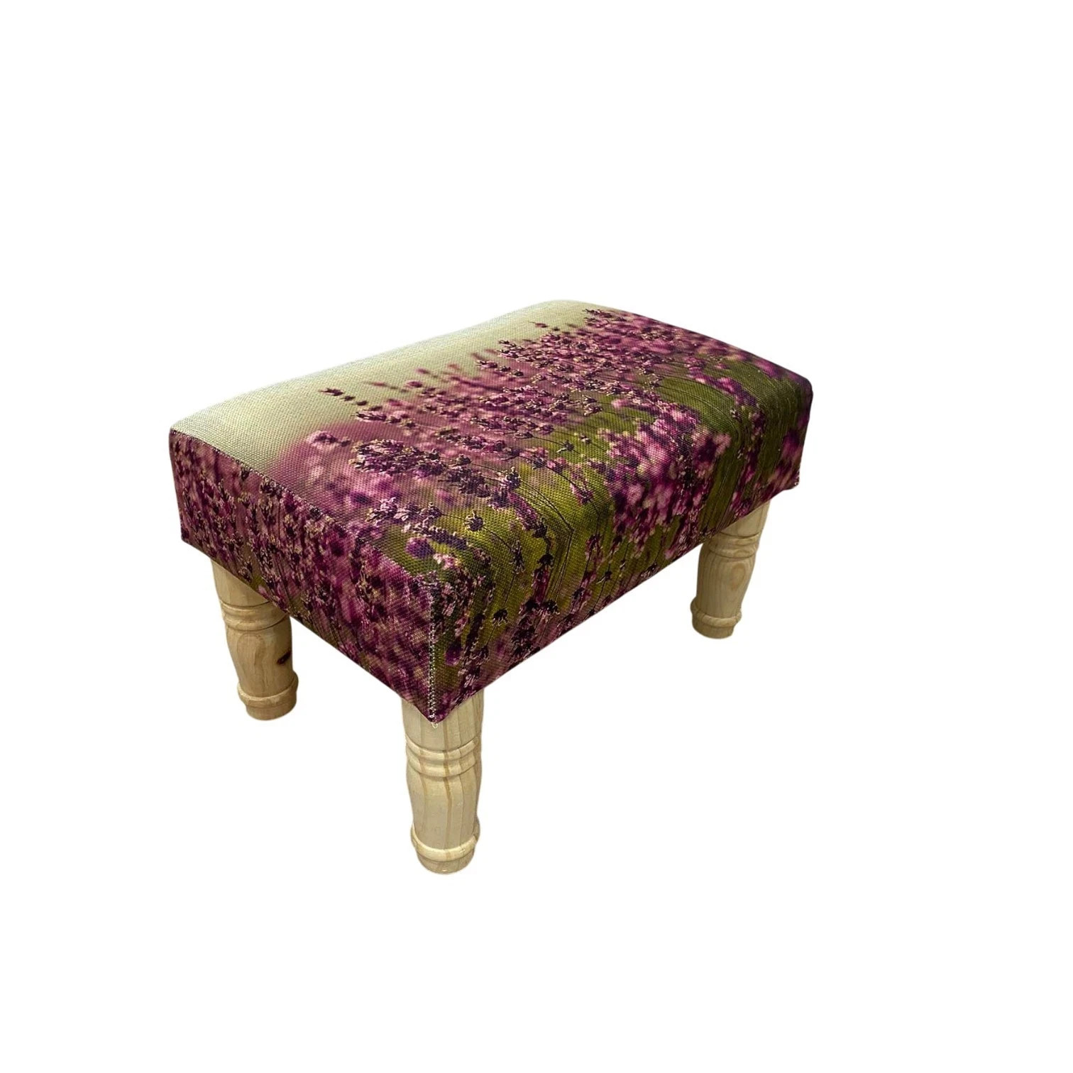 Lavender Small Rectangular Linen Padded Footstool MIN2159