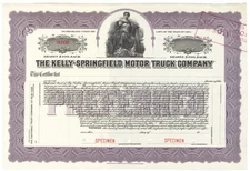 The Kelly-Springfield Motor Truck Company. Stock Certificate.