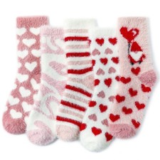 5 Pairs Women Fuzzy Socks Soft Cozy Valentines Day Stocking Stuffers Fluffy