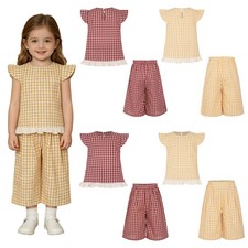 Girls With Cropped Pants Travel Sets Summer Outfits Holiday Ruffled Hem School