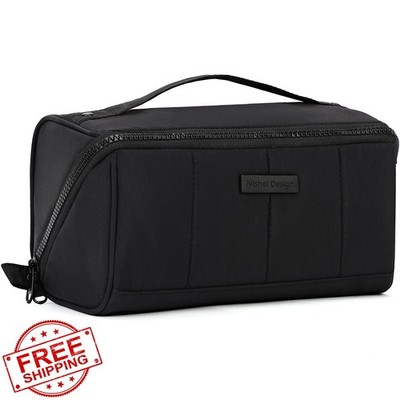 NISHEL Black Travel Makeup Bag Fluffy Cosmetic Organizer