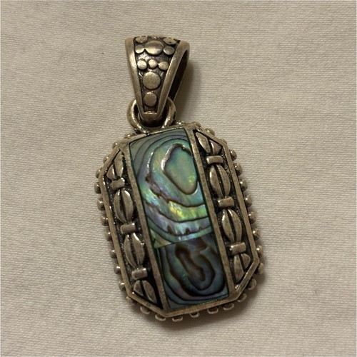 FAS 925 Vintage Sterling Silver Abalone Rectangle Pendant Bezel Set Multicolor