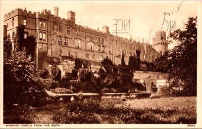 Vintage Postcard 1955 Postmark- Warwick Castle From The South, England UK 
