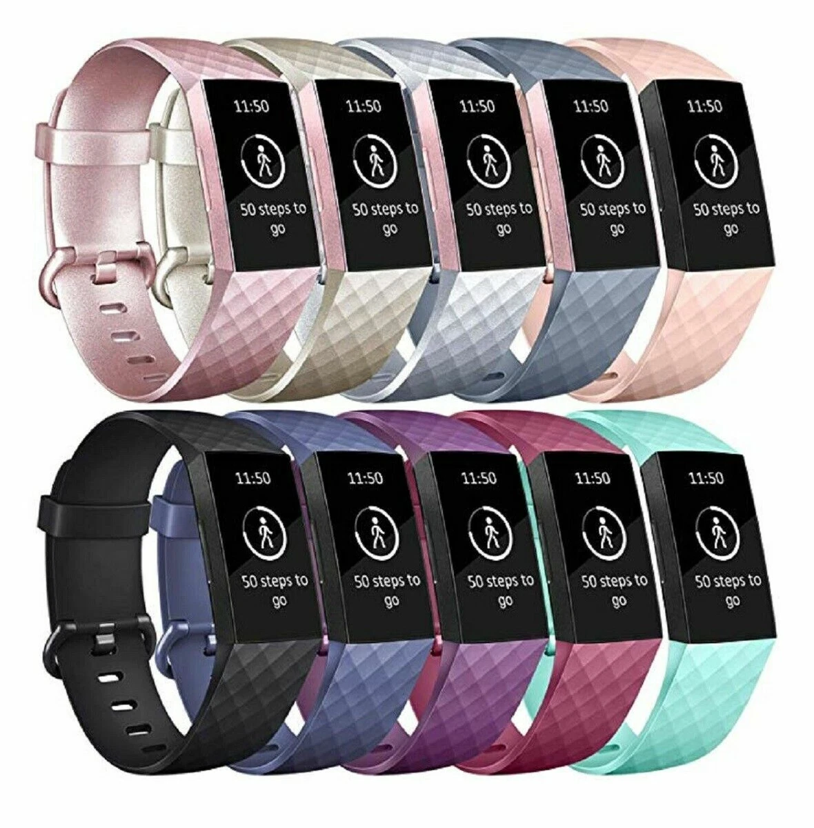 For Fitbit Charge 3 Watch Band Replacement Silicone Diamond Bracelet Wrist  Strap