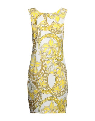  Versace Jeans Yellow Scroll Print Sheath Dress 4 Cutout Back Side Zip Designer