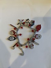 Halloween Gold Tone Charm Bracelet Scary Movies Horror Masks Clowns Weapons