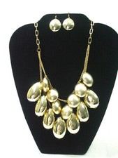 Statement Necklace  Pierced Earrings Set Big Chunky Oval Gold Tone Bold Dangles
