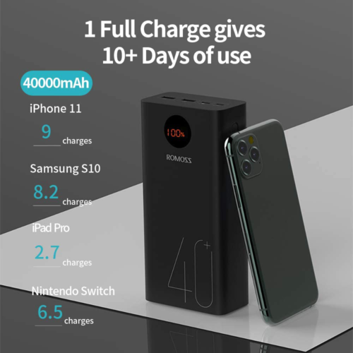 Banco de energía 40000mAh, banco de baterías de carga rápida ROMOSS 18W PD USB C, 3 salidas y - Imagen 6 de 9