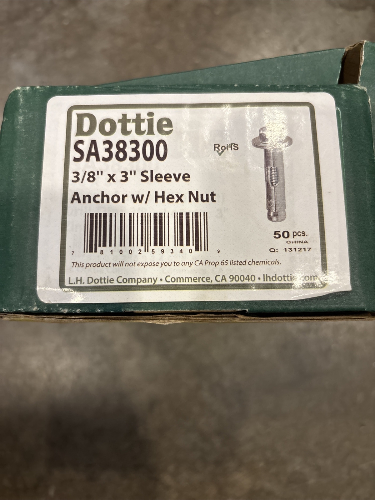 NEW LOT OF 50 DOTTIE SA38300 SLEEVE ANCHORS HEX NUT 3/8" 3" LENGTH ZINC