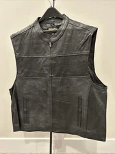 Vance VL930 Men's Black Zipper Front Cowhide Leather Motorcycle Vest XL