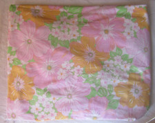 Vintage MCM Wabasso Fitted Sheet Floral Pink Orange Green Flower Power