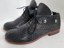 Patricia Nash Sabrina Perforated Shoes Black Leather Cuffed Tie Women's Size 9