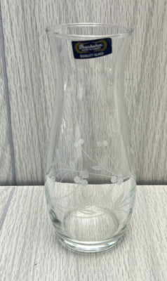 Vintage Pasabahce Floral Etched Glass 7'' Vase Made In Turkey