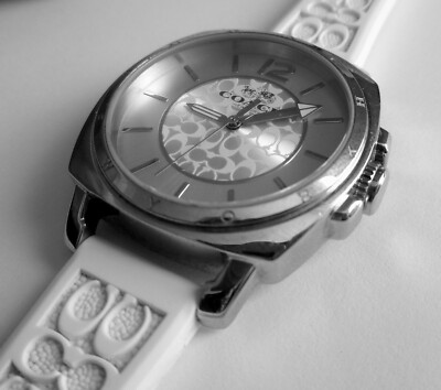 Coach Women Signature BOYFRIEND White Logo Rubber Strap Watch 34mm 
