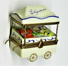 LIMOGES FRANCE BOX~ OUTDOOR VEGETABLE STAND ~ CART & AWNING ~LEGUMES~ PEINT MAIN