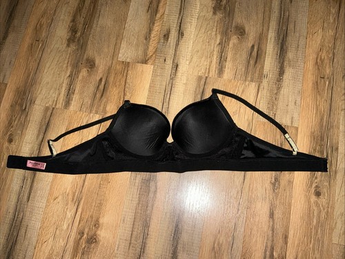 NEW Juicy Couture Sexy Push Up Black Velour Gold Logo Banded Bra 36C - Picture 6 of 10
