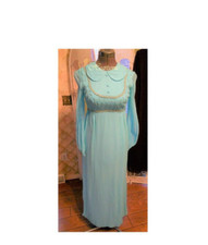 Vintage 60 70s dress formal gown aqua Chiffon silk blue silver empire waist pear