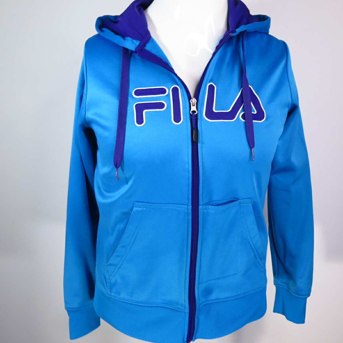 FILA Felpa con cappuccio donna blu lucido cerniera intera taglia M