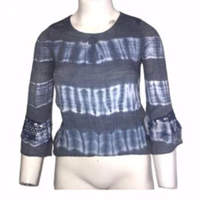 By & By Blouse Womens Size Medium Bell Sleeve Blue Gray Tie Dye Top Boho Style