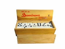 Premium Set of 28 Double Six Dominoes Wood Case Center Pins Easy Flip W/ Extras