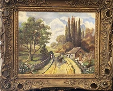 Antique (Late 19C-Early 20C) Original O/C Pastoral Landscape In An Antique Frame