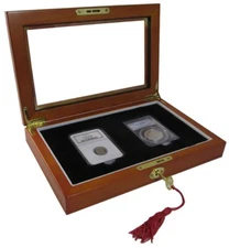 Wood Box Case For 2 Certified Coins Graded Slab Pair Set Display Guardhouse NEW