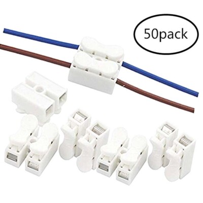 50 Pcs Quick Fix Spring Terminal Block Push-in Screwless Wire Connector White