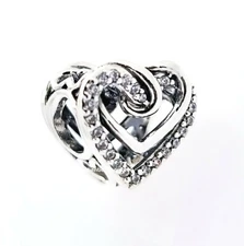 New 100% PANDORA 925 Openwork Sparkling Entwined Heart Pendant Charm 799270C01