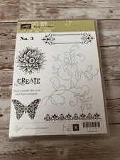Stampin Up CREATIVE ELEMENTS Rubber Stamps Butterfly Dahlia Tag Label Flourish