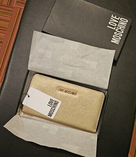 NWT LOVE MOSCHINO wallet/clutch Gold Zip Around Portafogli Pu Oro Party/wedding