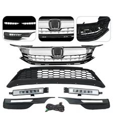 For 2016 2017 Honda Accord Sedan Front Bumper Grille Grill & LED Fog Lights Set
