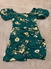 URBAN OUTFITTERS Green Yellow Floral Shoulder Sleeve Skater Dress Size 4