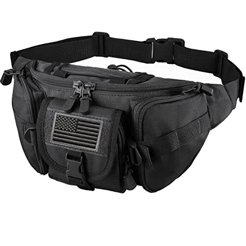 FRTKK Tactical Fanny Pack Military Waist Bag Pack with USA Flag Patch Black - Bild 1 von 7